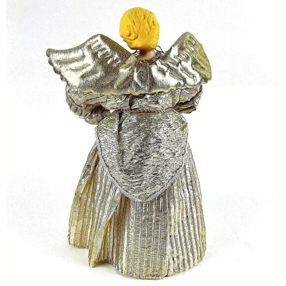 Golden Winged Angel Christmas Tree Topper with Bell & Flower Porcelain Face 12in - Picture 6 of 13